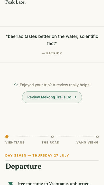 The storybook's review ask: 'Enjoyed your trip? A review really helps' above a review button